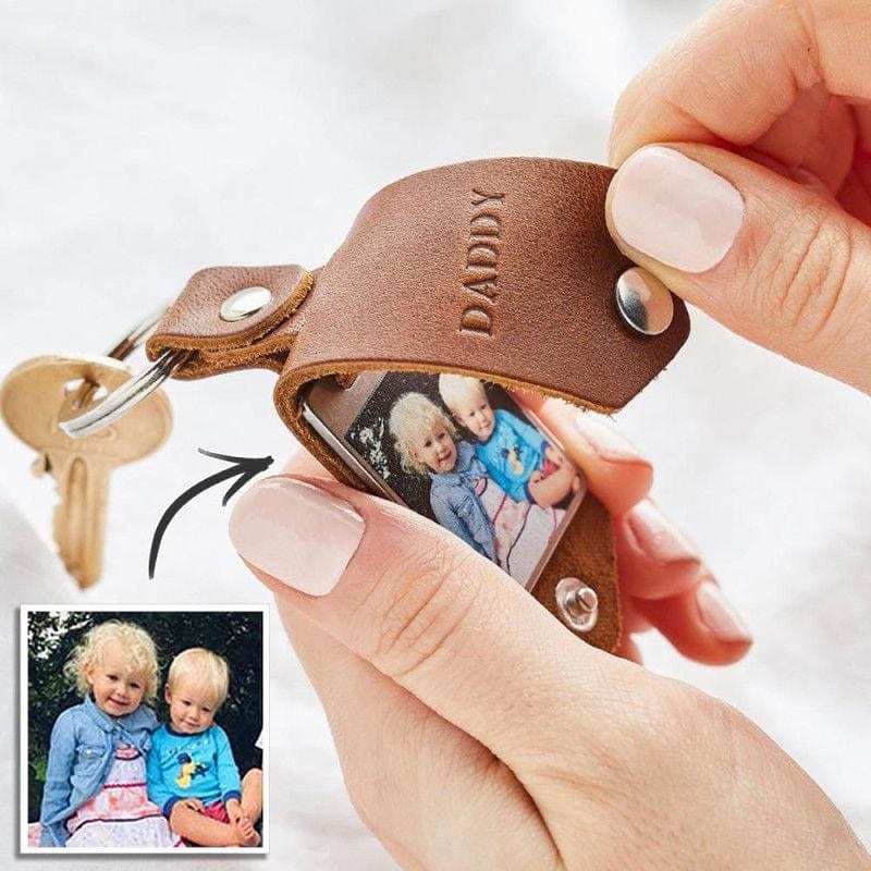 Custom Photo Keychain Engraved Keychains Leather Gifts for Father