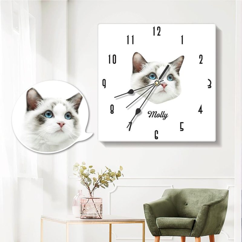 Personalized Wall Clock with Text Square Lovely Cat 7.87*7.87in