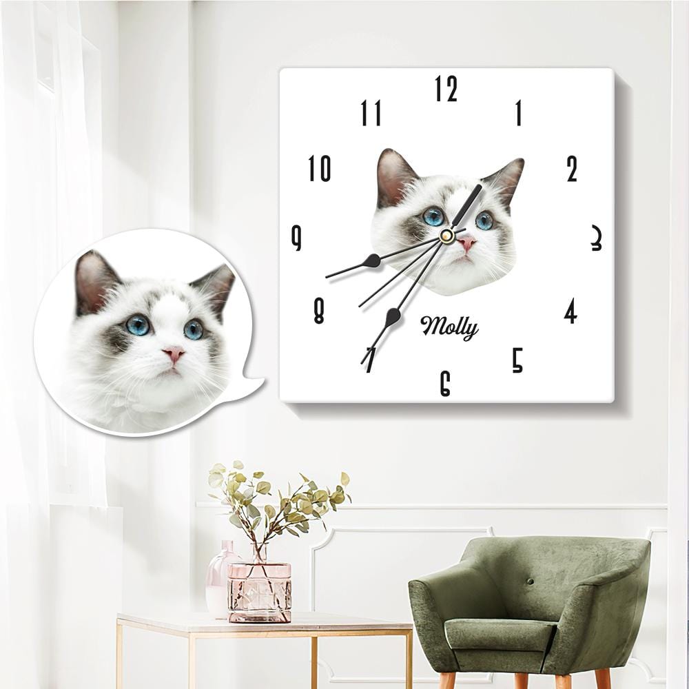 Personalized Wall Clock with Text Square Lovely Cat 7.87*7.87in