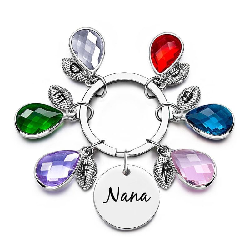 Custom Engraved Birthstone Keychain Leaf Delicate Gifts