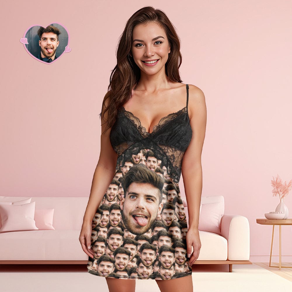 Custom Face Mash Women Lace Sleepwear Personalized Photo Nightwear Gift for Her - Image 2
