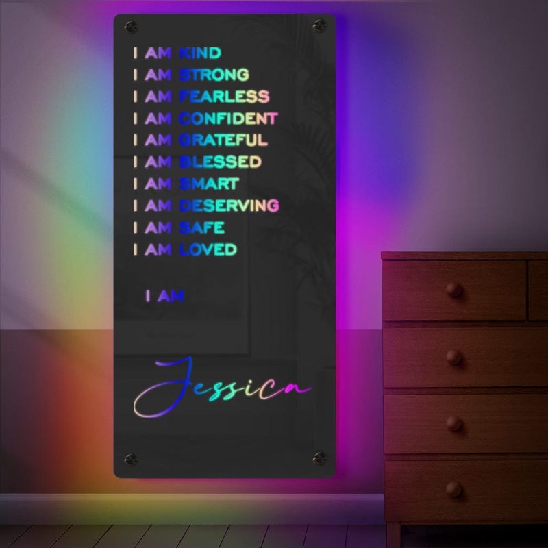 Affirmations Mirror – I Am Mirror Light Colorful Bedroom Lamp