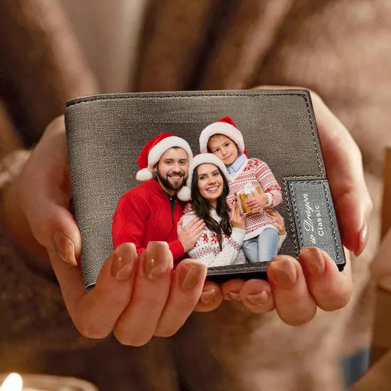 Christmas Gifts Family Gifts Men’s Bifold Short Custom Photo Wallet Brown Color Printing