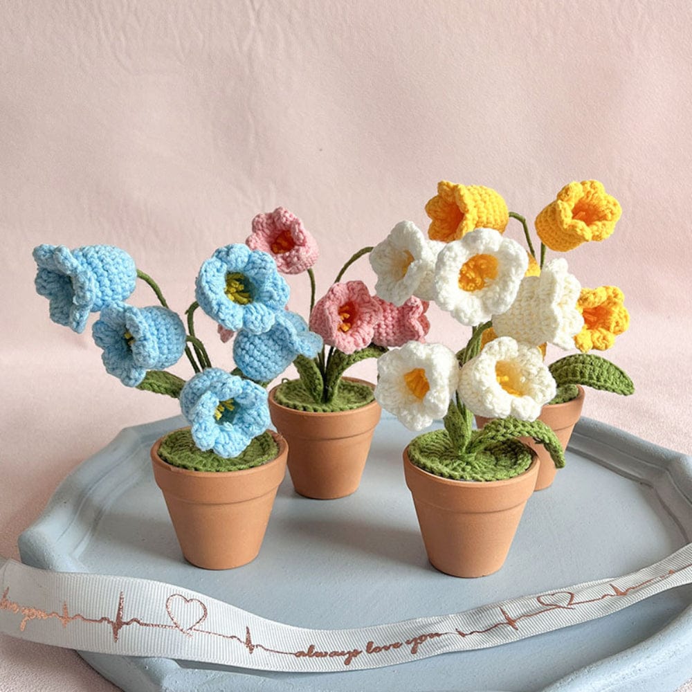 Lily of the Valley Potted Plants Completed Hand Woven Knitted Potted Plants Gift for Handicraft Lover - Image 2