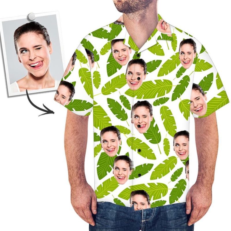 Face Hawaiian Shirt For Grandpa – Green Leaves