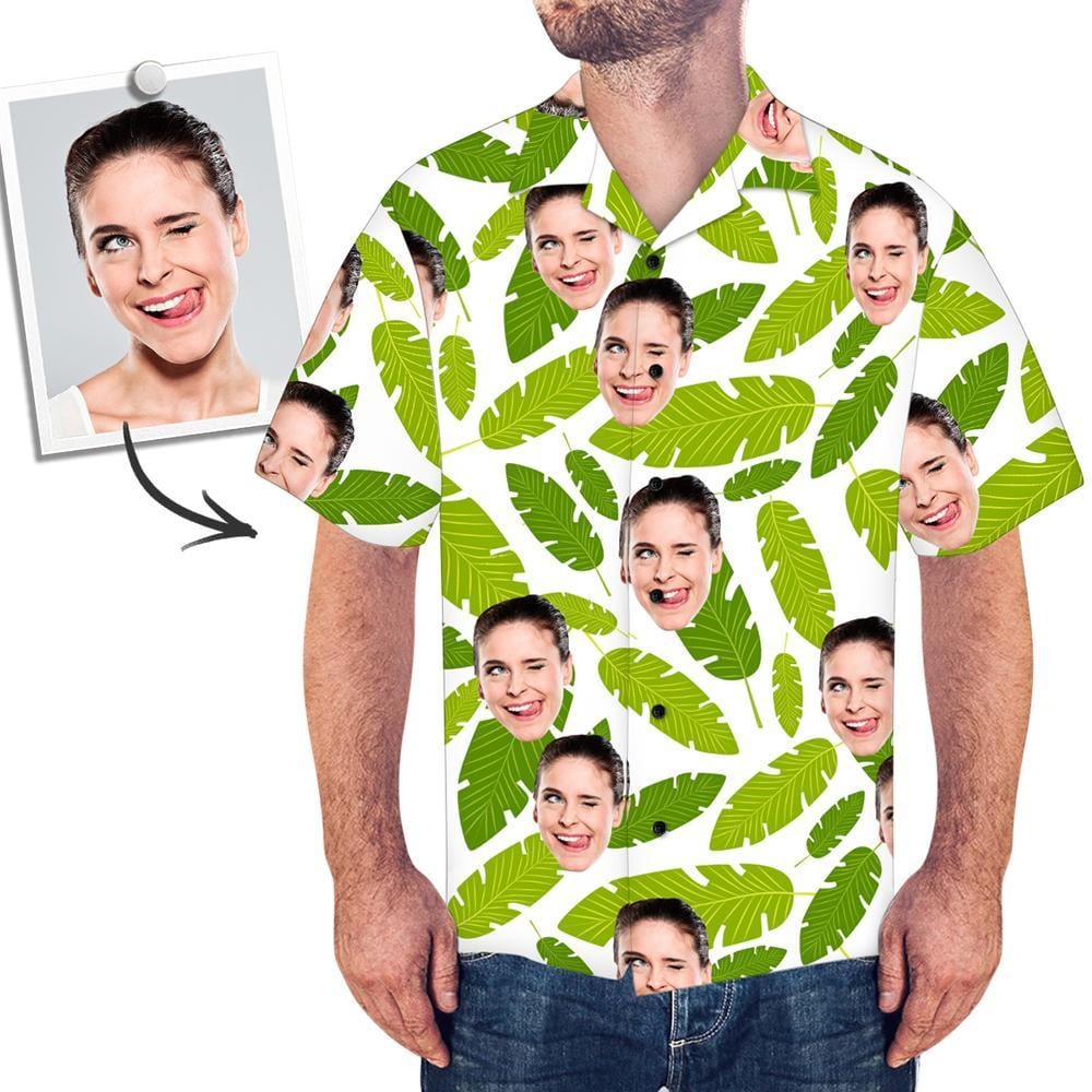 Face Hawaiian Shirt For Grandpa - Green Leaves