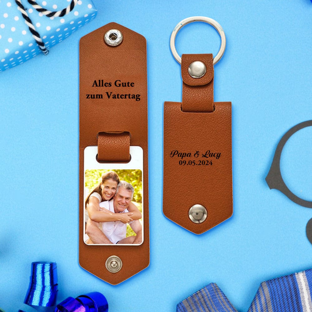 Custom Engraved Leather Keychain for Dad - Keep Memories Close for Father's Day