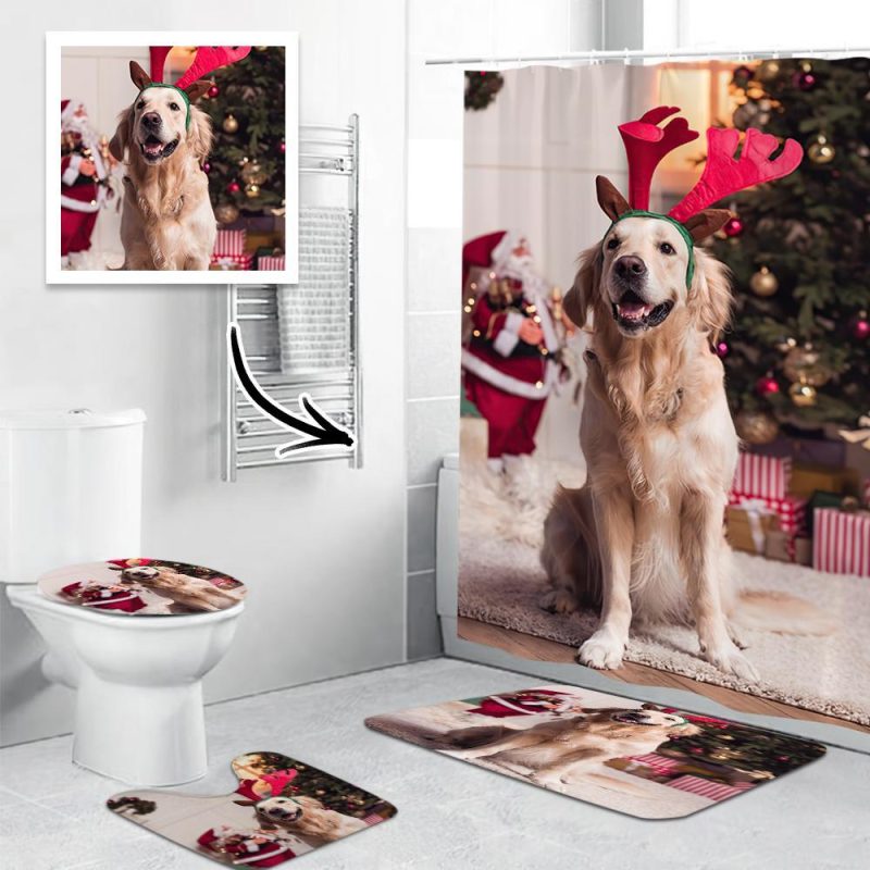 Christmas Shower Curtain & Bathroom Rug Set Christmas Gifts For Family