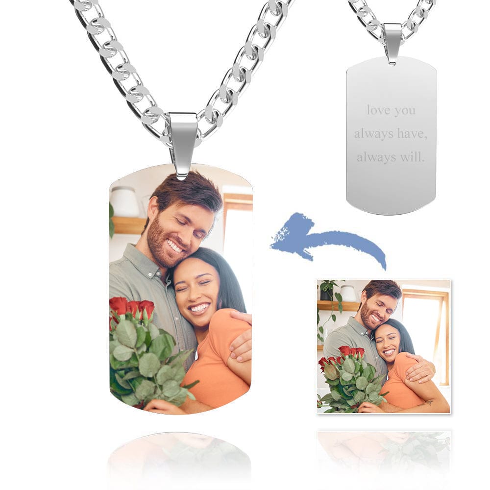 Men's Photo Tag Necklace with Engraving Stainless Steel