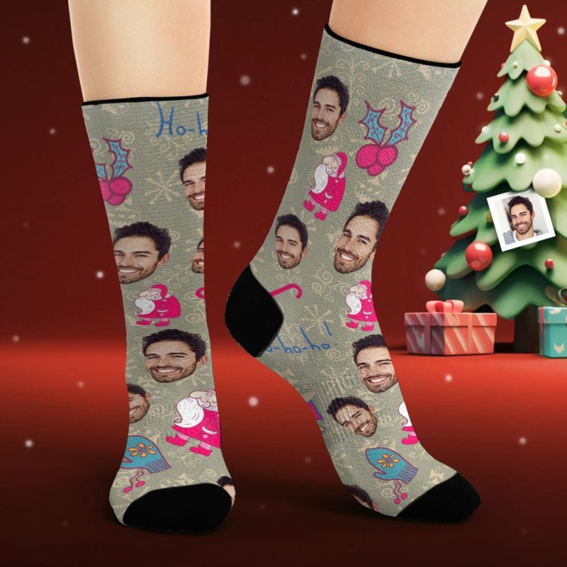 Custom Face Socks Personalized Photo Socks Funny Santa Claus Merry Christmas