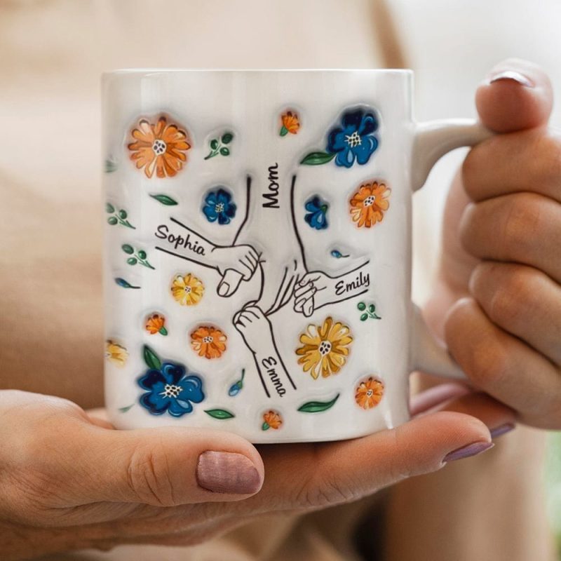 Personalized Custom 3D Inflated Effect Printed Mug Birthday Gift Hold My Hand Hold My Heart Family Mother’s Day Gift For Mom Grandma
