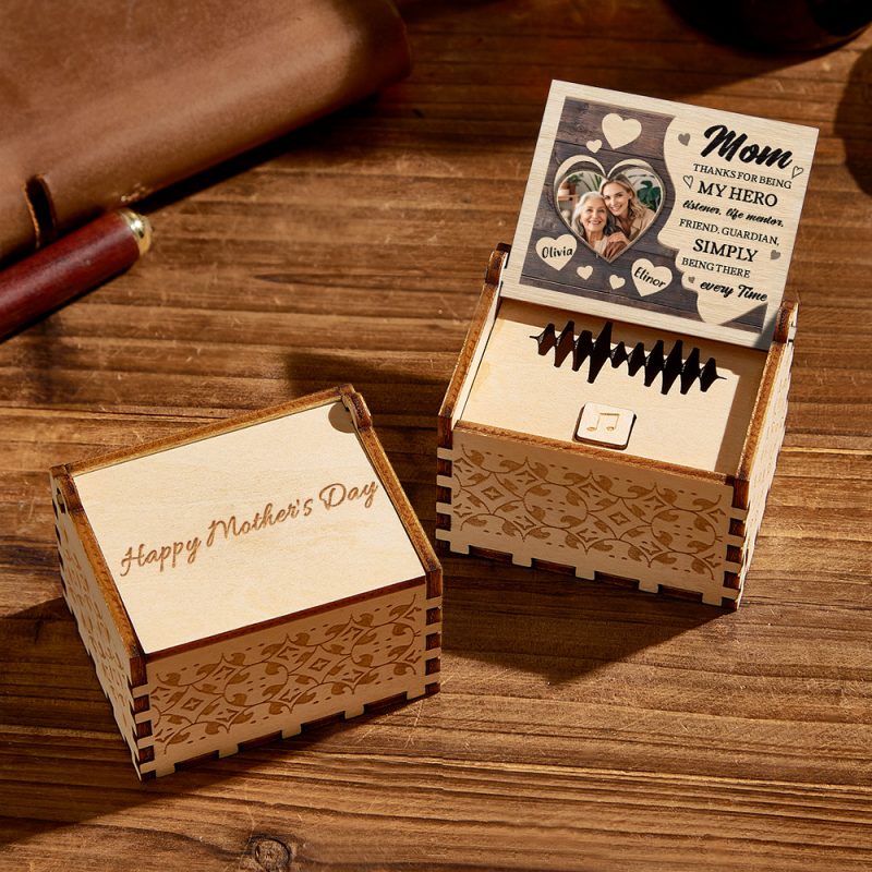 Personalized Wooden Photo Music Box Custom Heart Music Box Gift for Mother