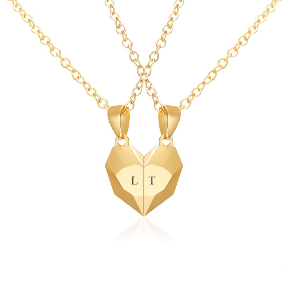 Custom Matching Necklaces For Couples Engraved Magnetic Heart Necklace Valentine's Day Gifts