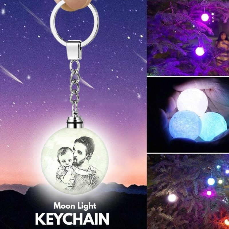 Father’s Day Keychain Custom Photo Moon Lamp Keychain 3D Printed Colorful Gifts for Dad