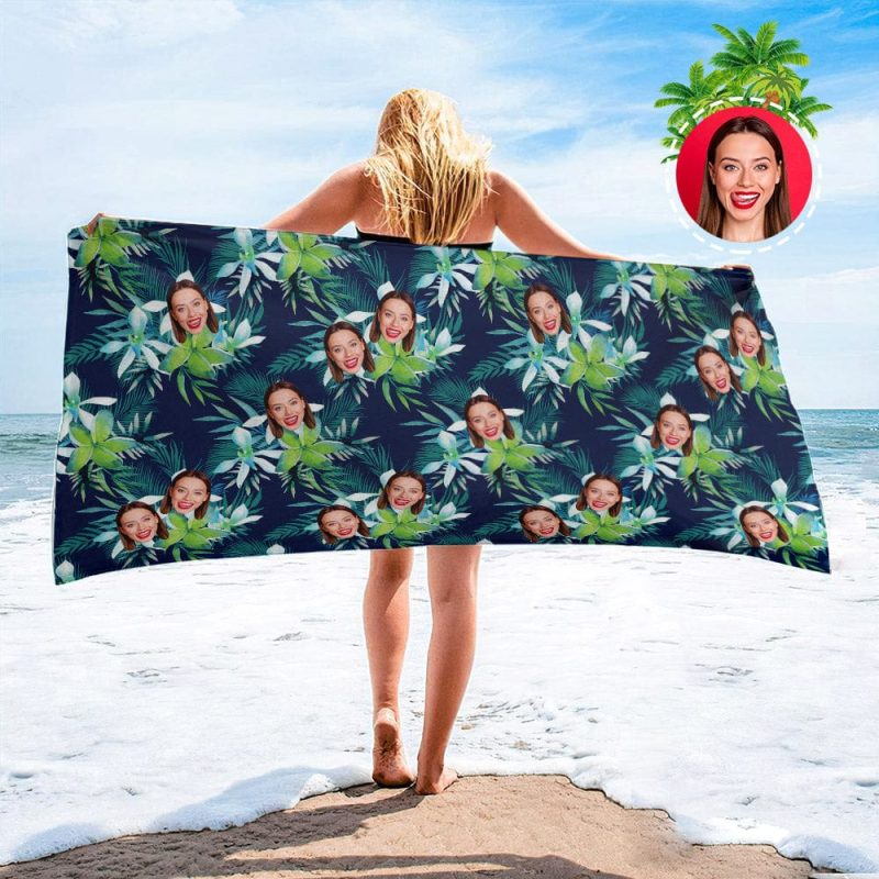 Personalized Beach Towels with Photo Custom Leaves and Petal Beach Towel