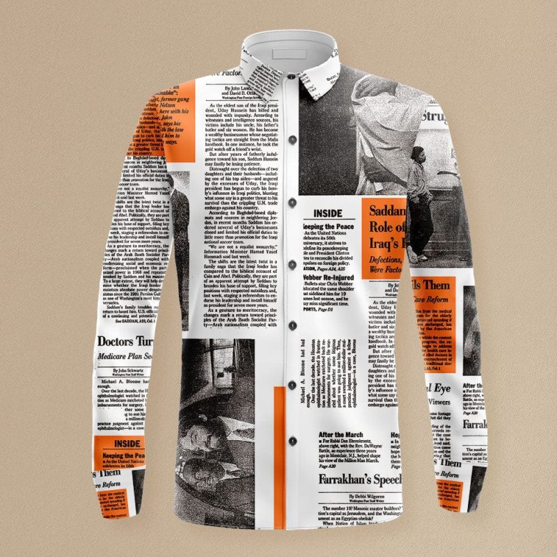 Newspaper Print Shirt Vintage Shirt Orange Gifts For Husband