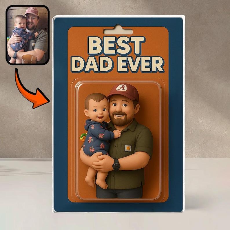 Personalized Father’s Day Gift For Dad, Custom Photo Dad And Kids Action Figure Acrylic Block, Best Dad Ever Block Plaque, Gift For Husband