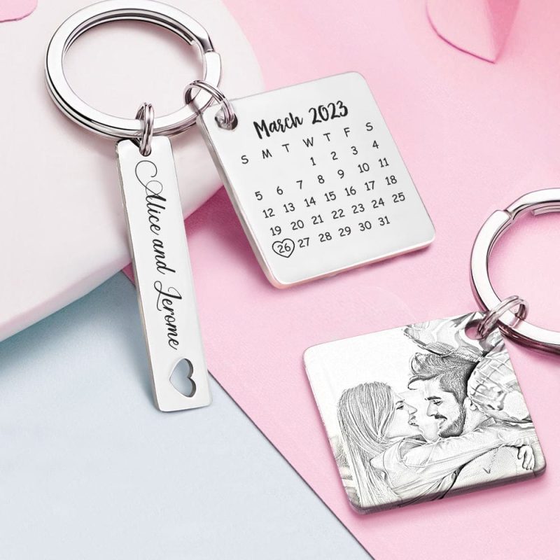 Custom Photo Calendar Keychain Personalized Save The Date Keychain Gift for Lover