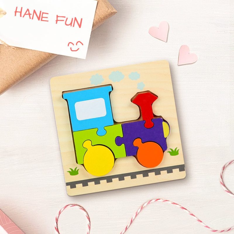 Wooden 3D Jigsaw Puzzle Train Shape Puzzles Educational Learning Montessori Toys for Toddlers