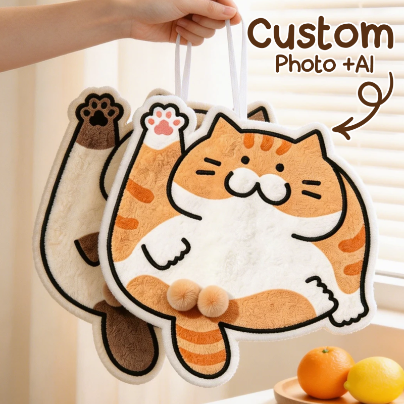 Custom Pet Photo Shaped Hand Towel Absorbent Soft Coral Fleece Hanging Hand Towel Fun Cat Lover Home Gift 2