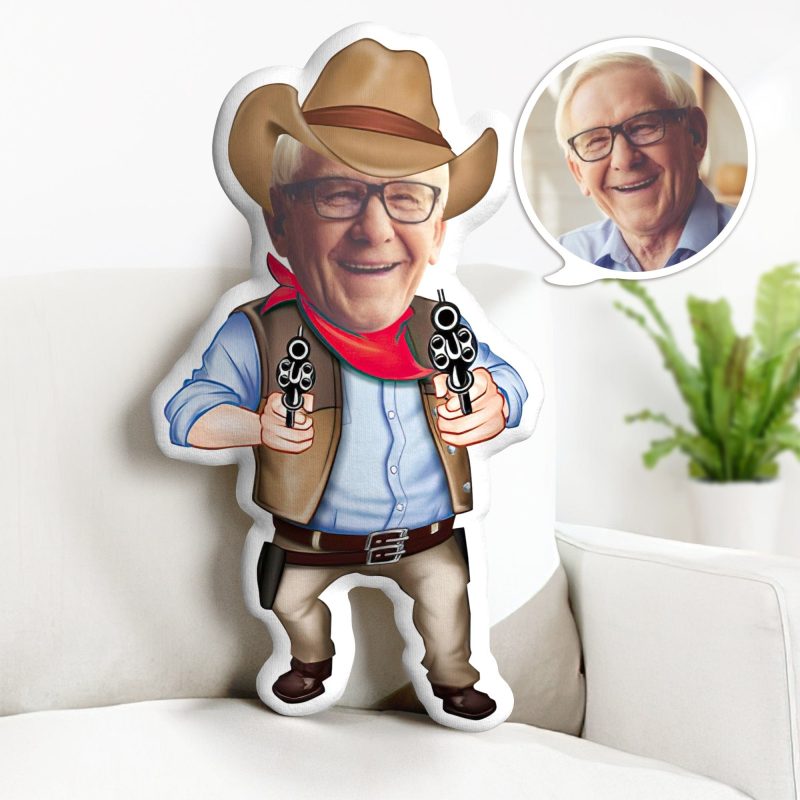 Fathers Day Face Pillow Custom Minime Throw Pillow Personalized Gifts for Dad – Cowboy