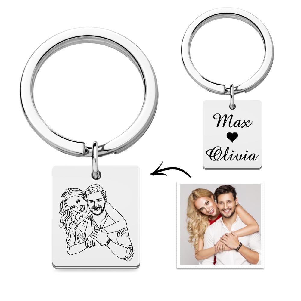 Custom Line Photo Keychain with Name for Couple Valentine's Gift - Image 2