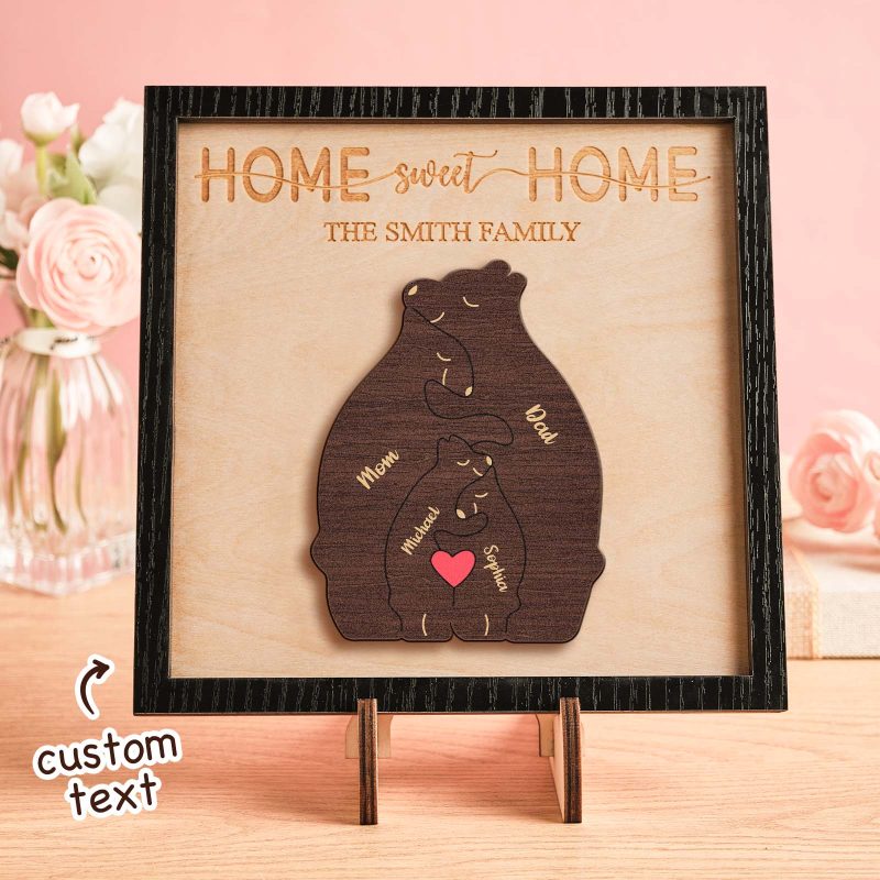 Custom Name Bear Family Puzzle Wooden Frame Personalized Wooden Home Decorations Mother’s Day Gift