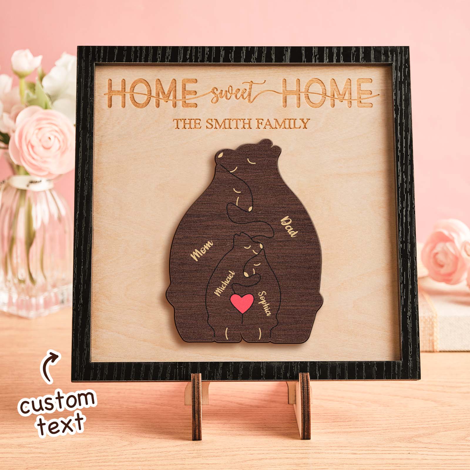 Custom Name Bear Family Puzzle Wooden Frame Personalized Wooden Home Decorations Mother's Day Gift