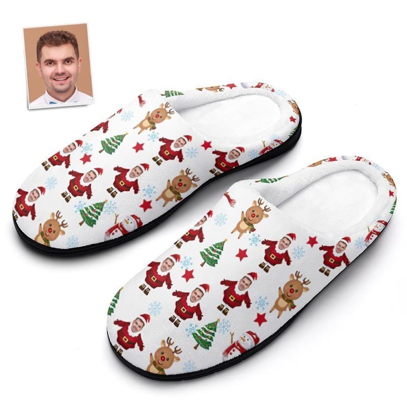 Custom Christmas Cotton Slippers With Your Face