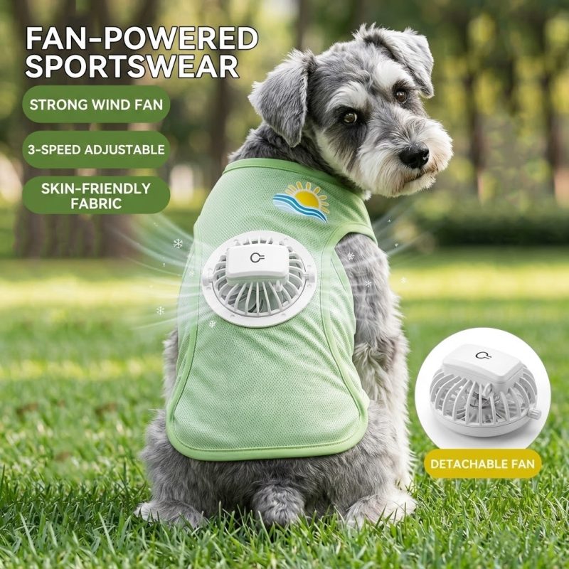 Dog Cooling Vest with Fan 3-Speed Adjustable Wearable Fan Vest for Dogs Breathable Hollow-Knit Summer Dog Vest
