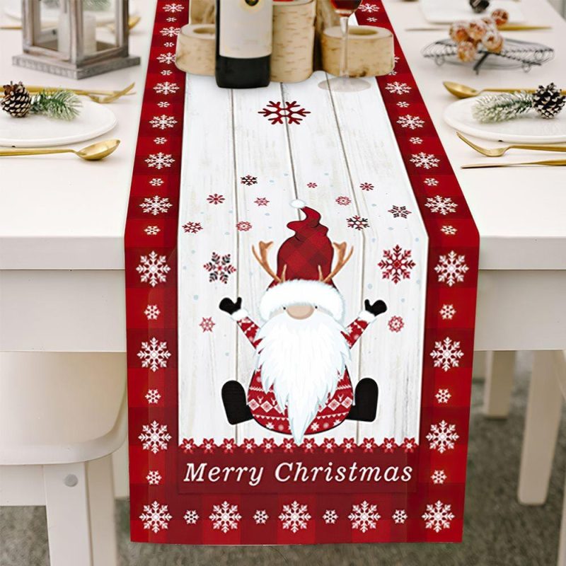 Red Christmas Table Runner With Snowflake Gifts Friends Multi-size