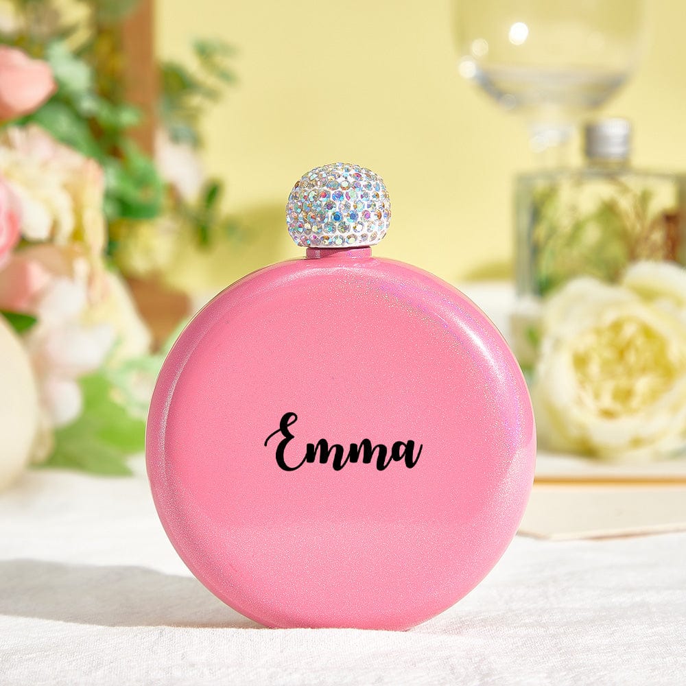 Personalized Round Flasks with Name 5oz Glitter Flask Birthday Gift for Her