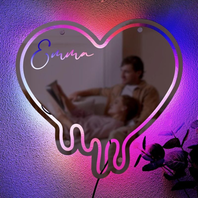 Personalized Name Mirror Light Melting Heart Colorful Gift