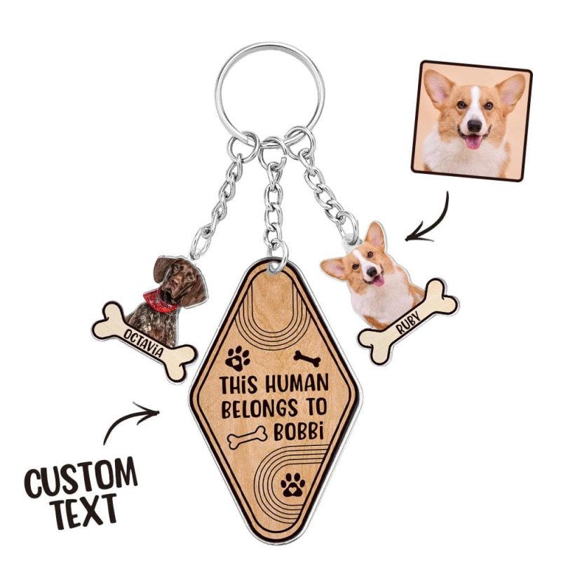 Personalized Dog Bone Photo Keychain Custom Text Gift for Pet Lovers