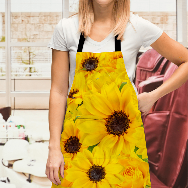 Custom Photo Apron Vivid Yellow Sunflower Gifts for Wife Waterproof