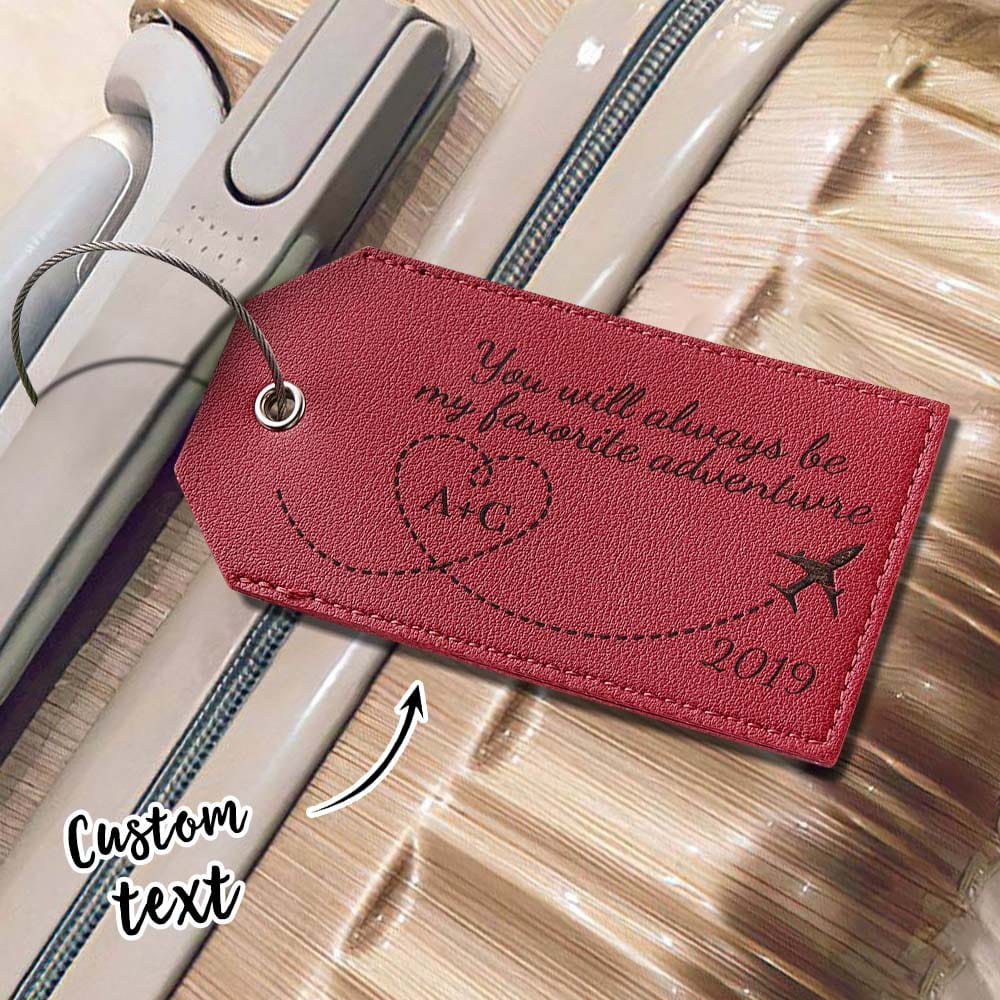 Personalized Engraved Leather Luggage Tag Creative Airplane Path Design Keychain Anniversary Gift