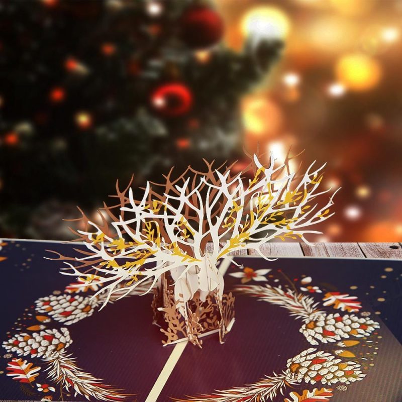 Elk 3D Pop Up Wishes Card New Year Greeting Card