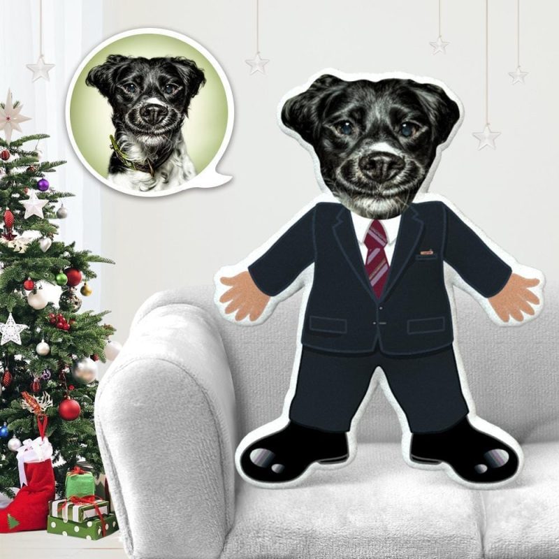Custom Stuffed Animals Dog Face Pillow Pet Photo Pillow Gifts for Dog Lovers Toxedo Costume