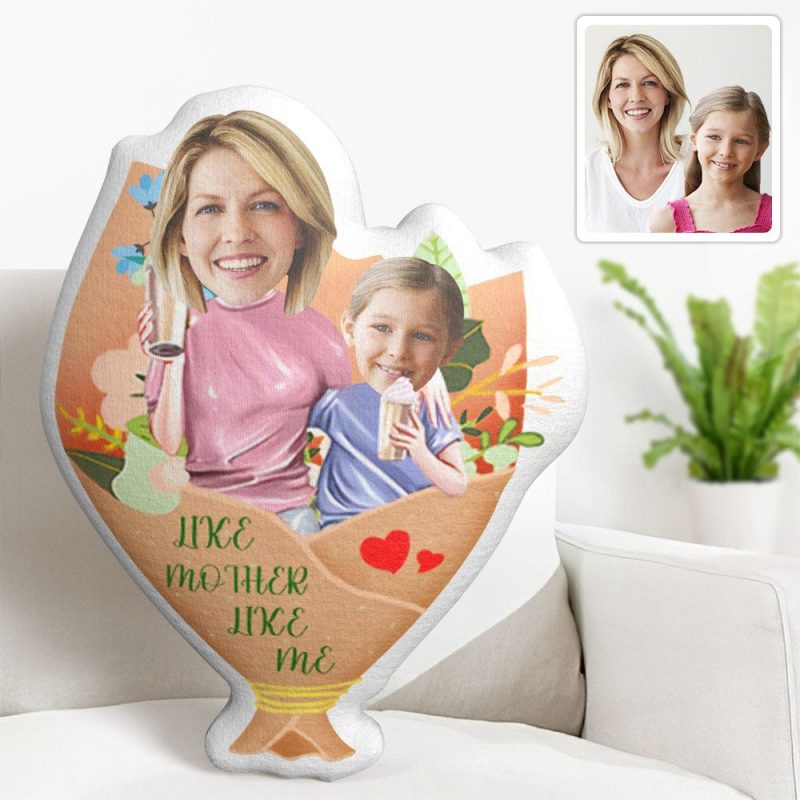 Custom Photo Face Pillow Mother’s Day Flower Face Pillow Like Mother Like Me