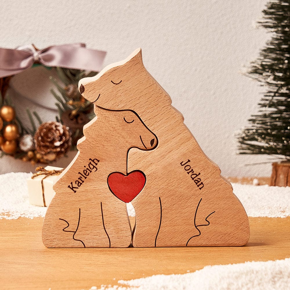 Custom Names Wooden Wolf Family Puzzle Home Decor Christmas Gifts - Image 2