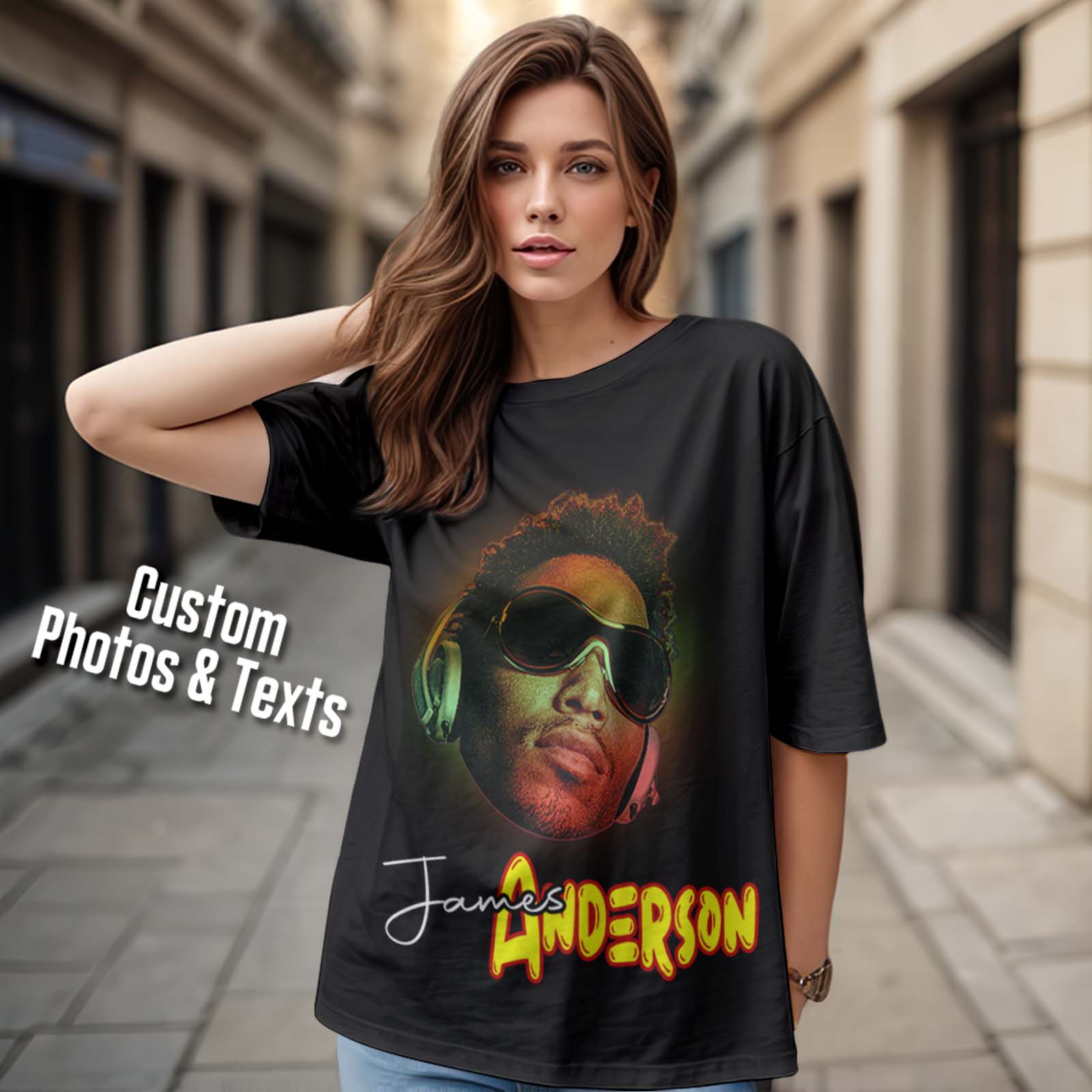 Custom Face Vintage Rap Tee Personalized Portrait T-shirt with Name - Image 2
