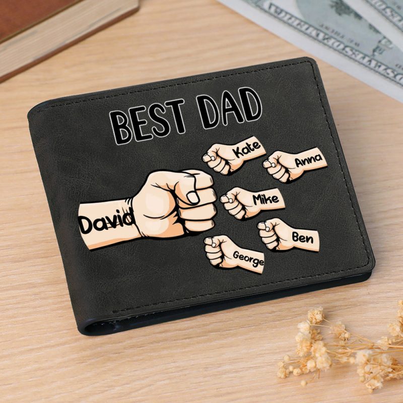 Personalized Names Custom Wallet Fists Bump Men’s Bifold Wallet for Dad