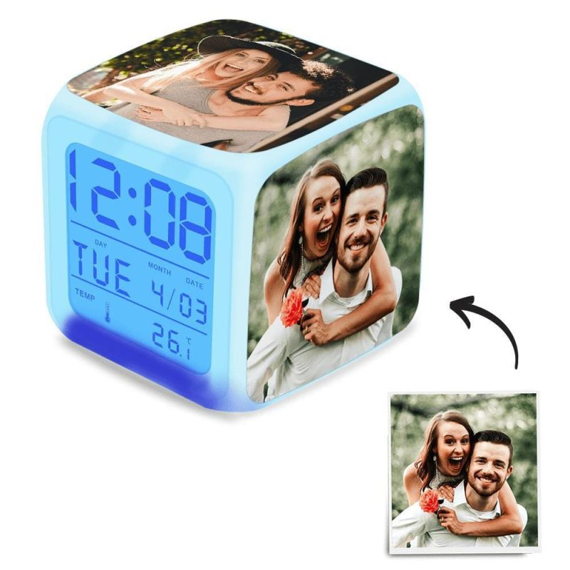 Personalized Alarm Clock Gifts for Couple Multiphoto Colorful Lights 3in*3in