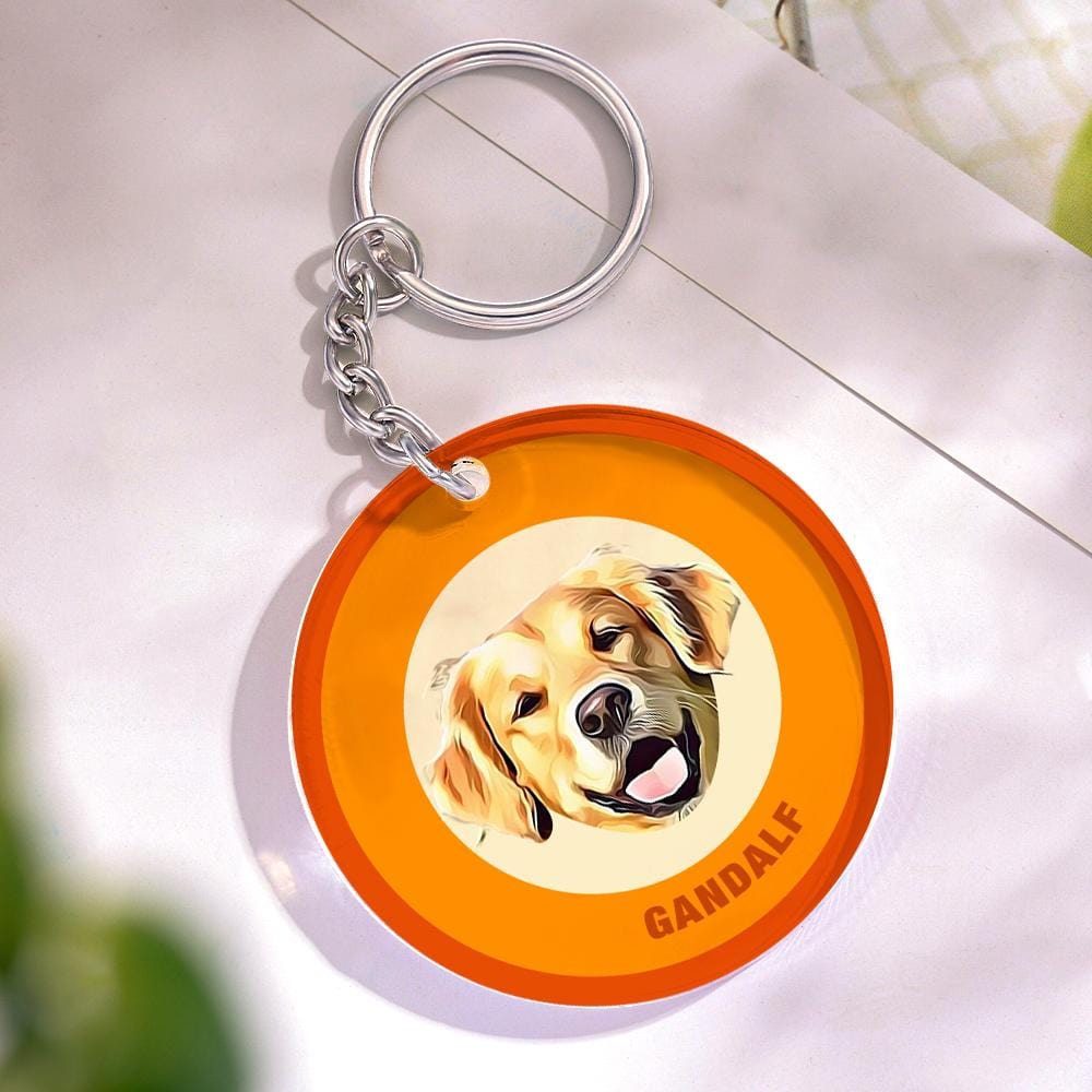 Custom Round Keychain Personalized Pet Photo with Name Keychains Gift for Pet Lover - Orange - Image 2