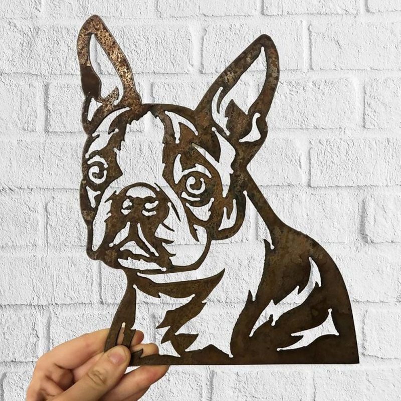 Dog Metal Wall Art Hanging Home Decor Puppy Pet Boston Terrier