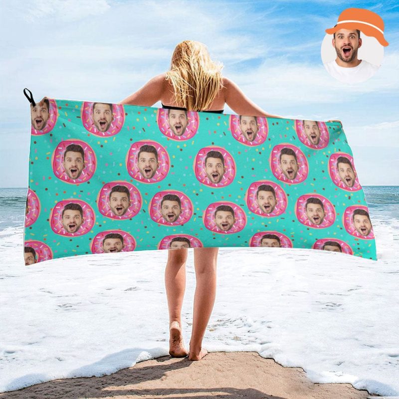Photo Towel Custom Beach Towel Funny Gift For Him-Doughnut