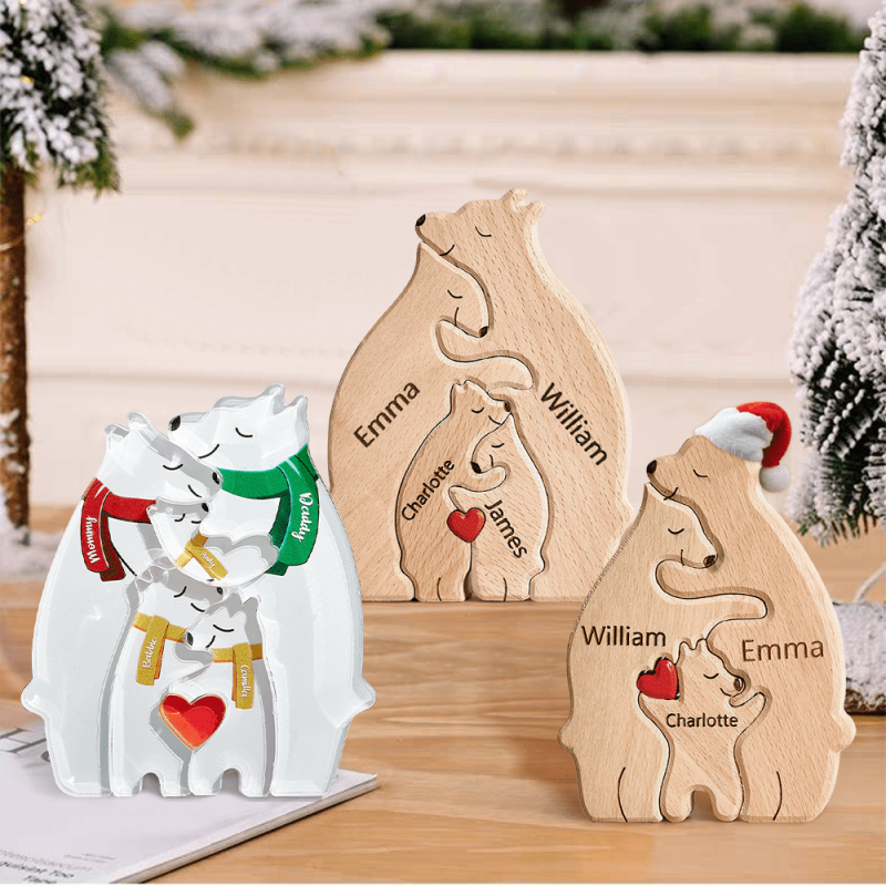 Wooden Bears Family Customized Names Puzzle Home Decor Gifts Christmas Gifts