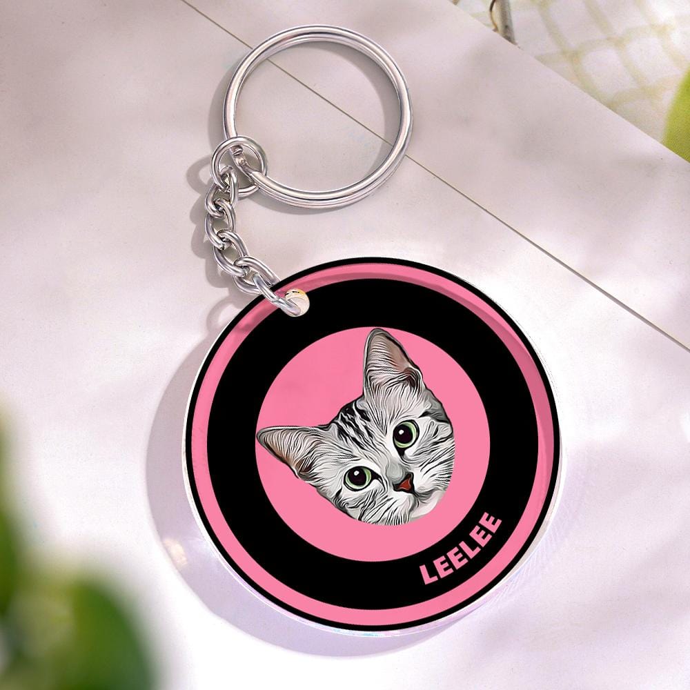 Custom Round Keychain Personalized Pet Photo with Name Keychains Gift for Pet Lover - Black & Pink - Image 2