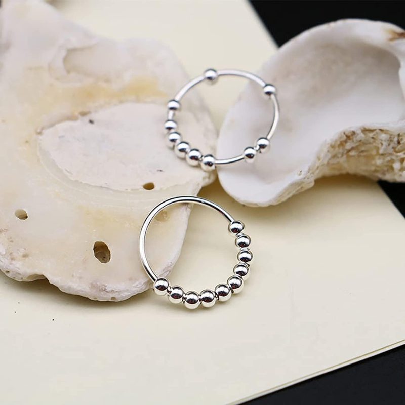 Fidget Rings Anxiety Bead Ring Anti-Anxiety Ring Spinning Rings Silver Ring Valentine’s Day Gifts
