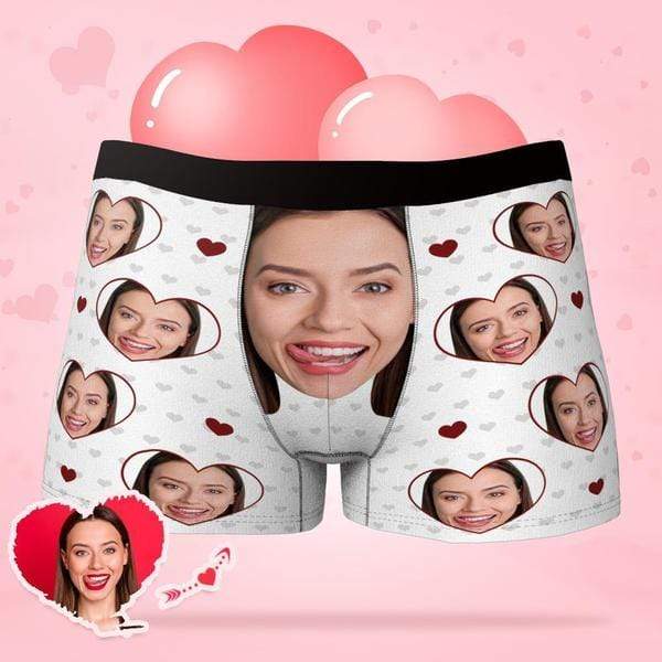Valentine Personalized Face Boxer with Heart Gifts for Him Valentines Day Gift